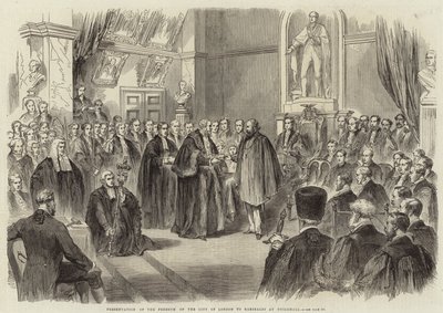 Overhandiging van de Vrijheid van de Stad Londen aan Garibaldi in Guildhall door English School