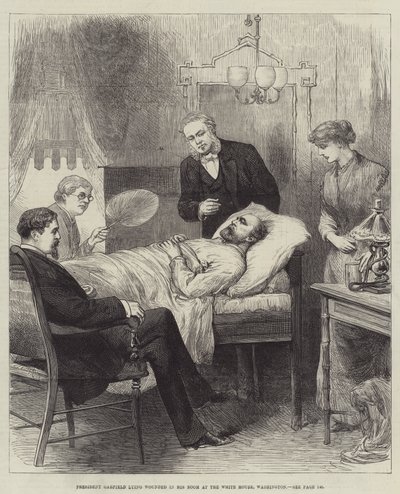 President Garfield gewond in zijn kamer in het Witte Huis, Washington door English School