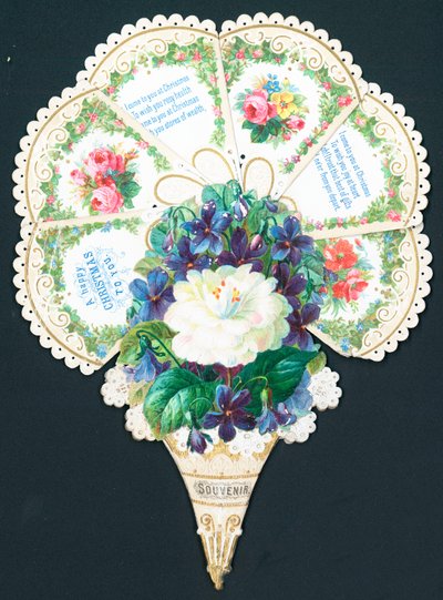 Mooie Bloemen in de Vorm van een Waaier, Kerstkaart door English School
