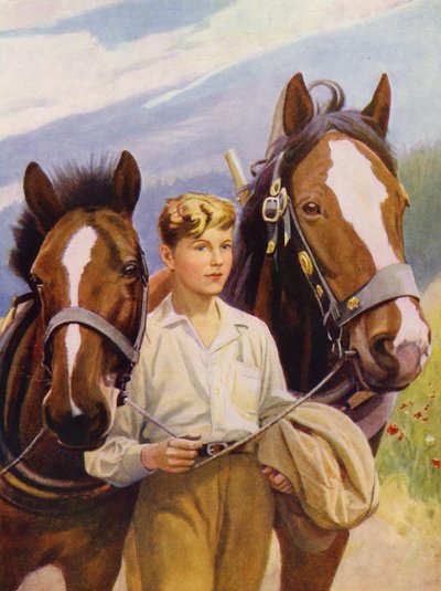 Mooi stalmeisje met kort haar leidt twee paarden door English School