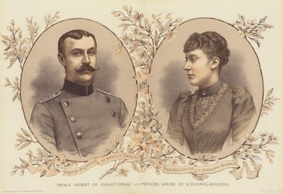 Prins Aribert van Anhalt-Dessau en prinses Louise van Sleeswijk-Holstein (chromolitho) door English School