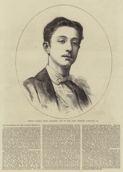 Prins Eugene Louis Napoleon, zoon van de overleden keizer Napoleon III (gravure) door English School