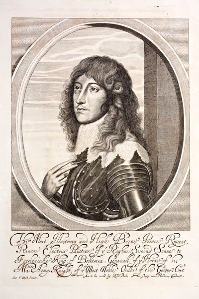 Prins Rupert van de Rijn, Duitse soldaat die vocht aan de royalistische kant in de Engelse Burgeroorlog (gravure) door English School