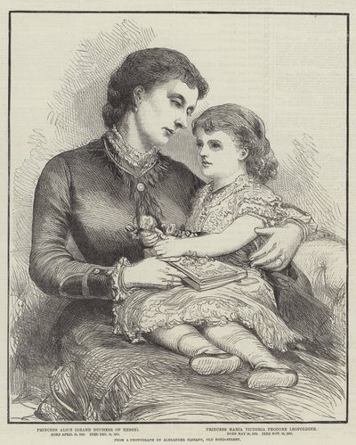 Prinses Alice en haar dochter (gravure) door English School