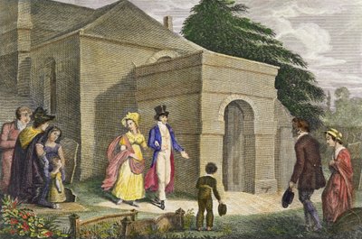 Prinses Charlotte Augusta van Wales (1796-1817) en Prins Leopold van Saksen-Coburg-Gotha (1790-1865) op weg naar de kerk van Esher door English School