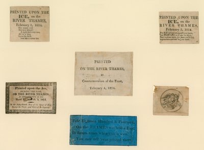 Gedrukte souvenirs van de Frost Fair van 1814 door English School