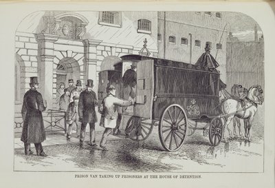 Gevangeniswagen die Gevangenen ophaalt bij het Huis van Bewaring, uit The Criminal Prisons of London and Scenes of Prison Life door Henry Mayhew (1812-87) en John Binny, 1862 door English School