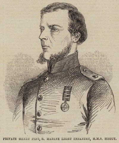 Soldaat Henry Fido, Royal Marine Light Infantry, HMS Hogue (gravure) door English School
