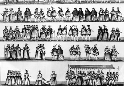Processie bij de Doop van Prins Arthur, zoon van Hendrik VII, gegraveerd in 1782 door English School