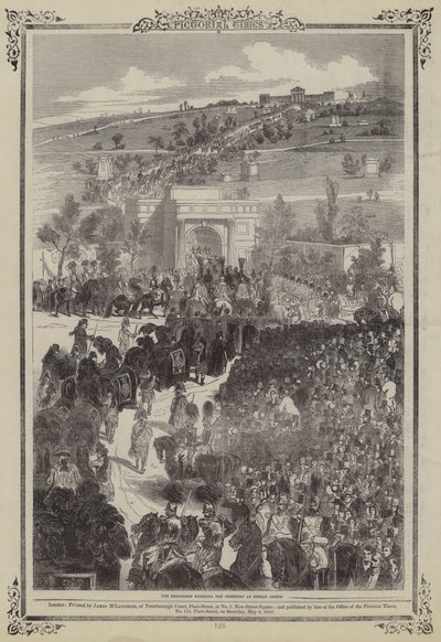 Processie van de Hertog van Sussex die de begraafplaats van Kensal Green binnengaat (gravure) door English School