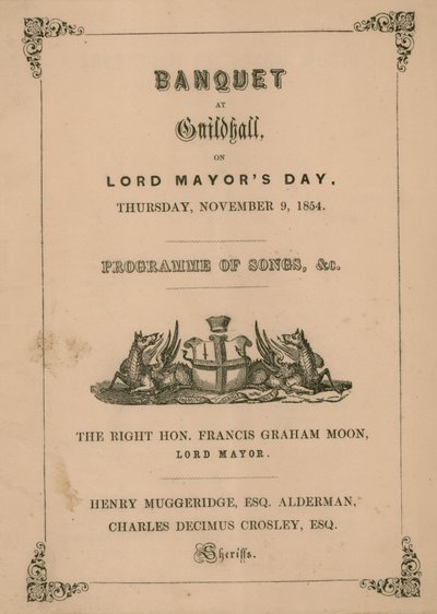 Programma voor het banket in de Guildhall, Londen, op 9 november 1854 door English School