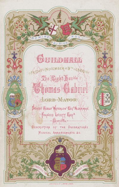 Programma voor het banket in de Guildhall, Londen, op 9 november 1866 door English School