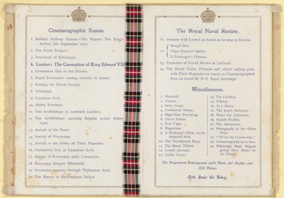 Programma van Cinematograph Entertainment in aanwezigheid van de Koning en Koningin door English School
