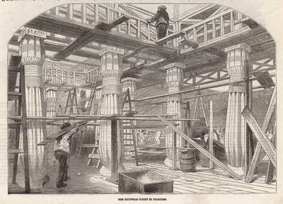 Voortgang van het Crystal Palace: De Egyptische Hof in aanbouw door English School