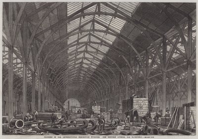 Voortgang van het International Exhibition Building, de westelijke bijlage voor machines door English School