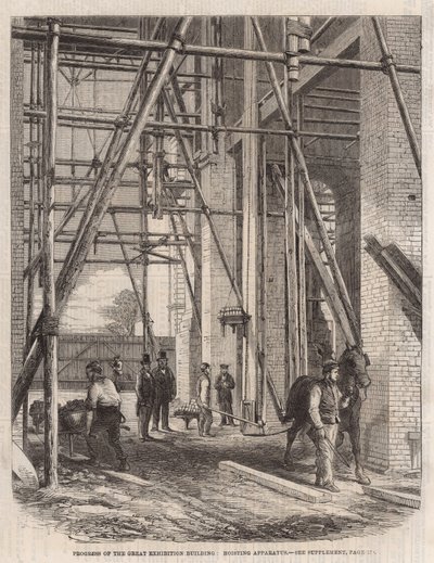 Voortgang op het Internationale Tentoonstellingsgebouw; Hijstoestel door English School
