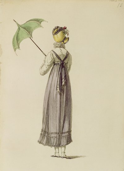 Promenadejurk, modeplaat uit Ackermanns Repository of Arts door English School
