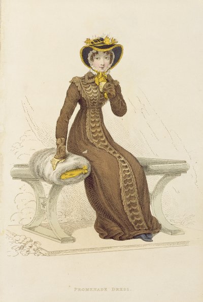 Promenadejurk, modeplaat uit Ackermanns Repository of Arts door English School
