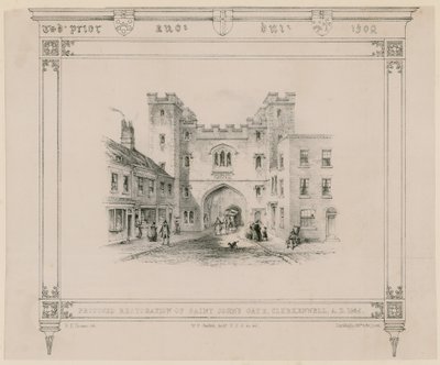 Voorgestelde restauratie van Saint Johns Gate, Clerkenwell, 1845 door English School