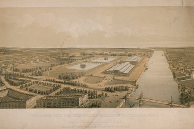 Voorgestelde locatie voor het Crystal Palace in Battersea Park door English School
