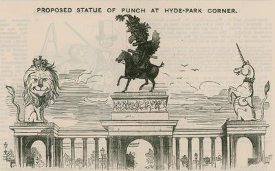 Voorgesteld standbeeld van Punch bij Hyde Park Corner door English School