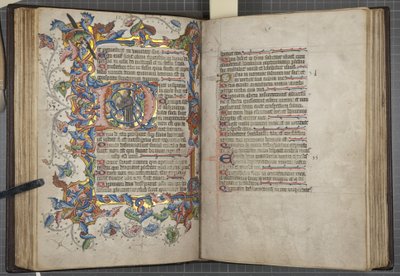 Psalter met Sarum gebruikskalender, Fol 40 verso 41 recto, ca. 1425-75 (inkt, verf en goud op perkament) door English School