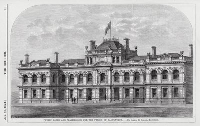 Openbare baden en washokken voor de parochie van Paddington (gravure) door English School