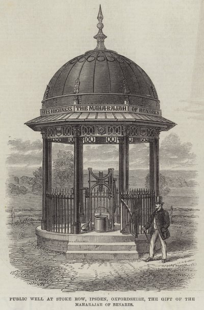 Openbare bron in Stoke Row, Ipsden, Oxfordshire, het geschenk van de Maharajah van Benares (gravure) door English School