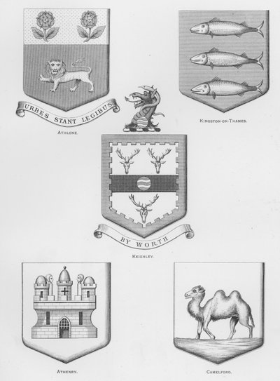 Publieke wapens: Athlone; Kingston-on-Thames; Keighley; Athenry; Camelford door English School