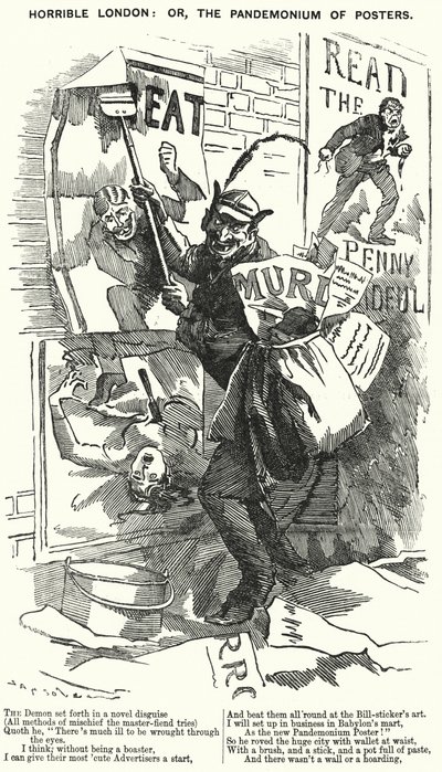 Punch cartoon: Vreselijk Londen: of, het Pandemonium van Posters - Londen ten tijde van de Jack the Ripper-moorden door English School