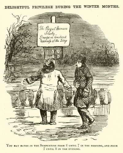 Punch cartoon: Zwemmen in de Serpentine, Hyde Park, Londen door English School