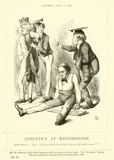 Punch cartoon over John Bright: Atletiek in Westminster door English School