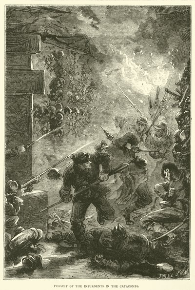 Achtervolging van de opstandelingen in de catacomben, mei 1871 door English School