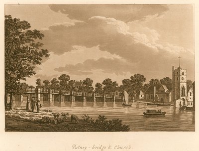Putney Bridge en Kerk, Londen door English School