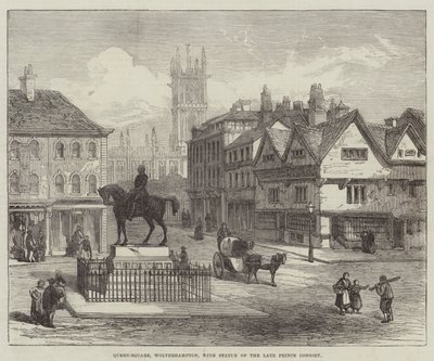 Queen-Square, Wolverhampton, met Standbeeld van de overleden Prins-Gemaal door English School