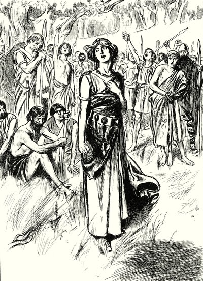 Koningin Boadicea en haar soldaten (litho) door English School