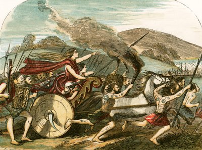 Koningin Boudica leidt de Britten tegen de Romeinen door English School