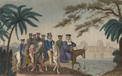Koningin Caroline, vervreemde echtgenote van koning George IV, komt Jeruzalem binnen (gekleurde gravure) door English School