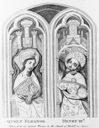 Koningin Eleanor en Hendrik III, genomen van een oud raam in de kerk van Boxhill, Sussex door English School
