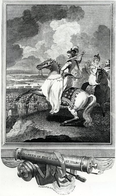 Koningin Elizabeth in het kamp bij Tilbury, 1811 door English School