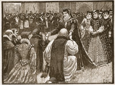 Koningin Mary en de staatsgevangenen in de Tower, illustratie uit Cassells Geïllustreerde Geschiedenis van Engeland door English School