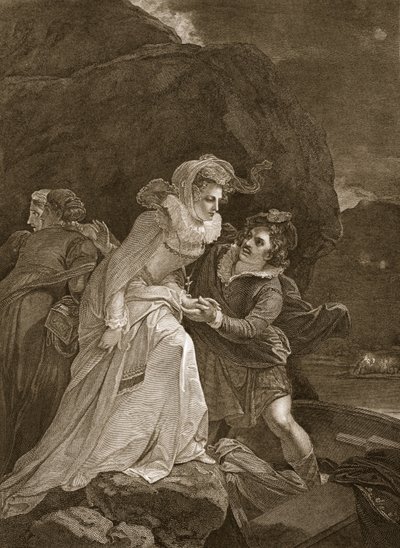 Koningin Mary ontsnapt uit Loch Leven Castle, illustratie uit David Humes The History of England, uitgegeven door R. Bowyer, Londen, 1812 door English School
