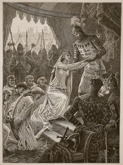 Koningin Philippa pleit voor de burgers van Calais, illustratie uit Cassells Geïllustreerde Geschiedenis van Engeland door English School