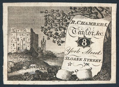 R Chambers, kleermaker, handelskaart door English School