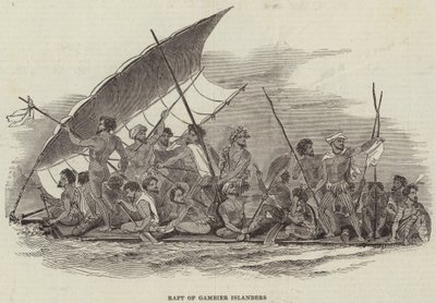 Vlot van Gambier-eilanders (gravure) door English School