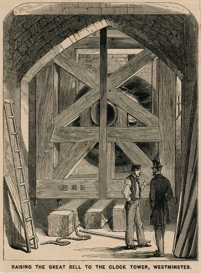 Ophijsen van de grote klok (Big Ben) naar de klokkentoren, Westminster door English School
