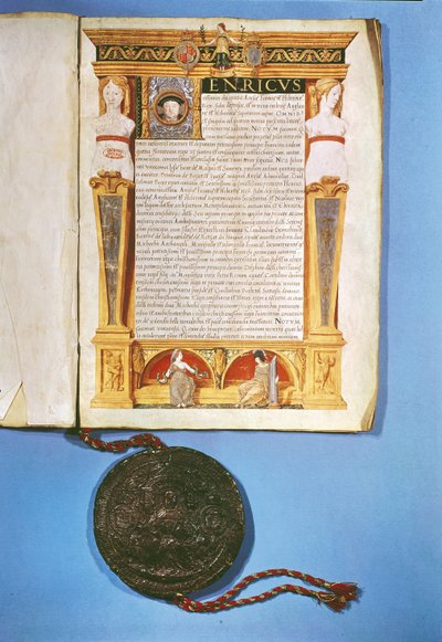 Ratificatie door Hendrik VIII (1491-1547) van het Verdrag van Ardres, 17 juli 1546 door English School