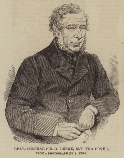 Vice-admiraal Sir H Leeke, MP voor Dover (gravure) door English School