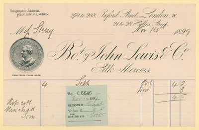 Ontvangstbewijs van John Lewis & Co., 14 november 1896 door English School