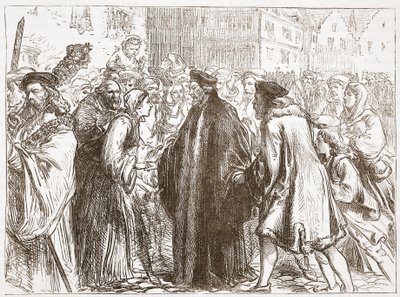 Ontvangst van Johannes Hus in Neurenberg, illustratie uit The History of Protestantism door James Aitken Wylie (1808-1890), gepubliceerd 1878 door English School